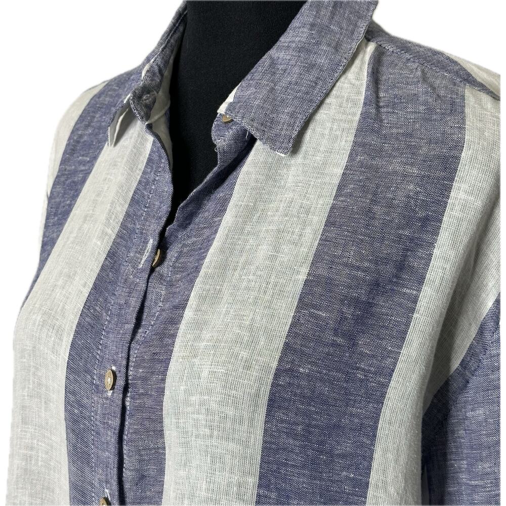 Blue Island Women Linen Blend Striped Button Down Coverup | Size Small - Picture 4 of 10